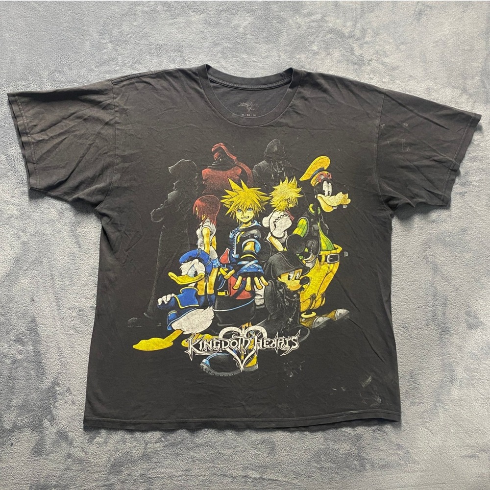 Vintage Y2K Kingdom Hearts Tshirt Mens XL Black Good Sora Mickey Donald Goofy